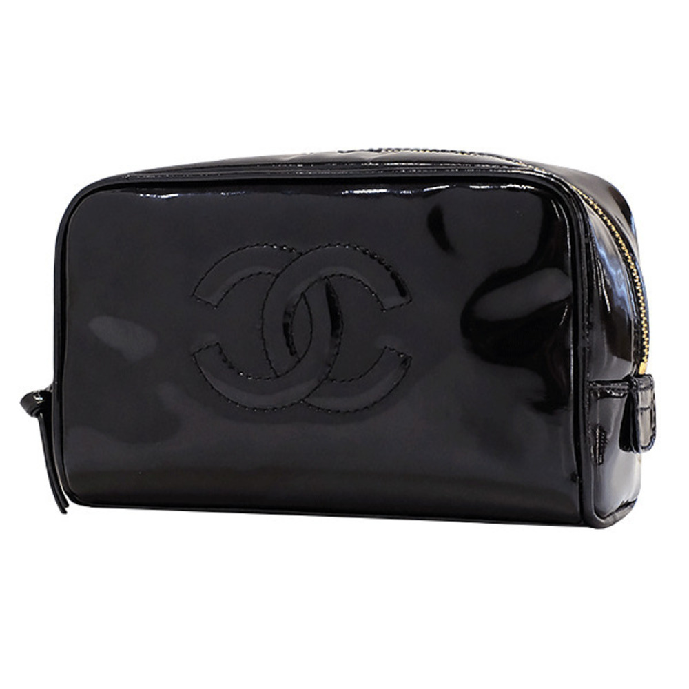CHANEL Pouch Accessory Case Vernis Patent Calfskin Black